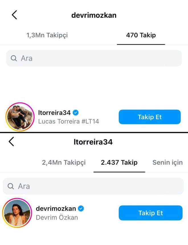 BRBRLERN TAKBE ALDILAR    Oyuncu Devrim zkan ile Galatasaray'l futbolcu Lucas Torreira'nn sosyal medya zerinden yeniden birbirlerini takip etmesi ise barma iddialarn kuvvetlendirdi.