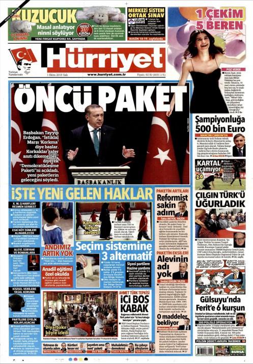 Gazetelerin demokratikleme paketi manetleri