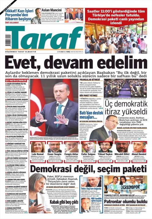 Gazetelerin demokratikleme paketi manetleri