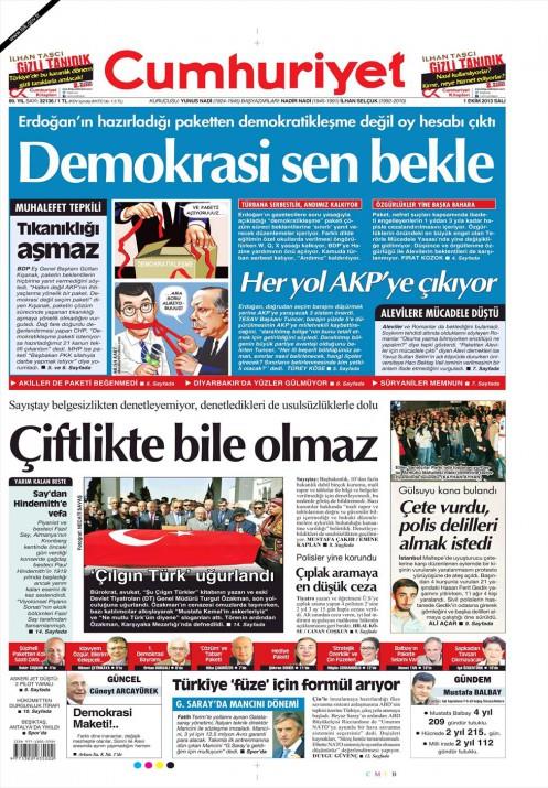 Gazetelerin demokratikleme paketi manetleri