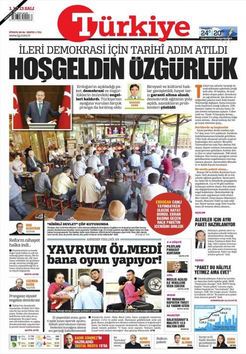 Gazetelerin demokratikleme paketi manetleri