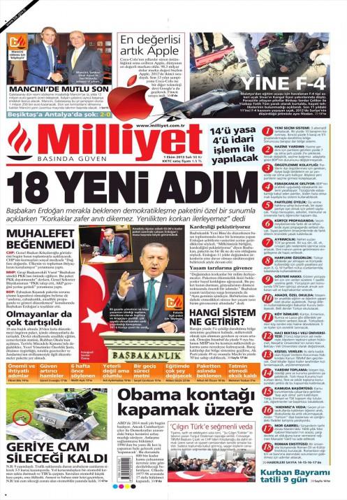 Gazetelerin demokratikleme paketi manetleri