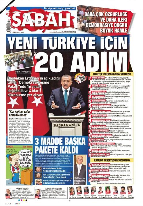 Gazetelerin demokratikleme paketi manetleri