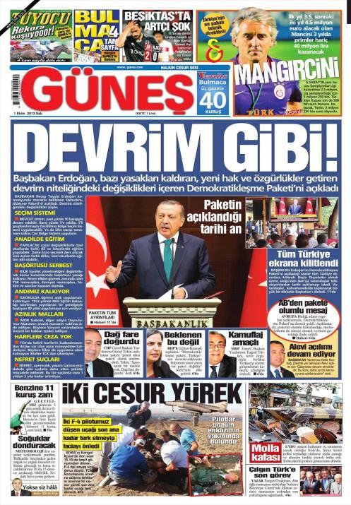 Gazetelerin demokratikleme paketi manetleri