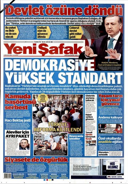 Gazetelerin demokratikleme paketi manetleri