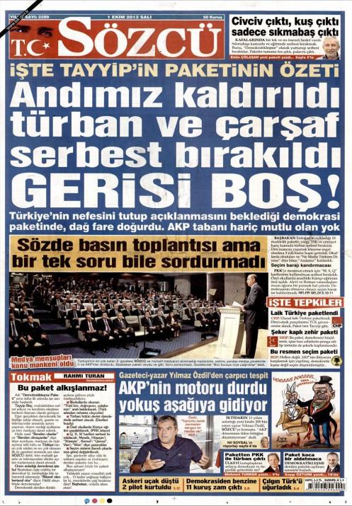 Gazetelerin demokratikleme paketi manetleri