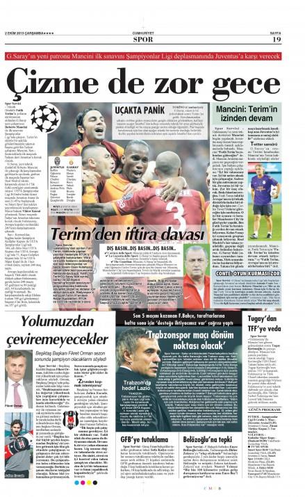 Gazete man�etlerinde Galatasaray