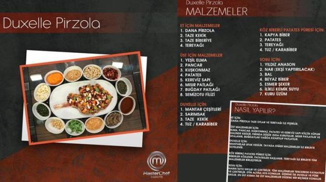 MEHMET EF'N LEZZETL TABAI  <p>  kinci etapta yarmaclardan Mehmet ef'in lezzetli taban yapmalar istendi. Duxelle Pirzola yapan yarmaclardan en az puan alan kii yarmaya veda etti. te Mehmet ef'in lezzetli taba Duxelle Pirzola tarifi...