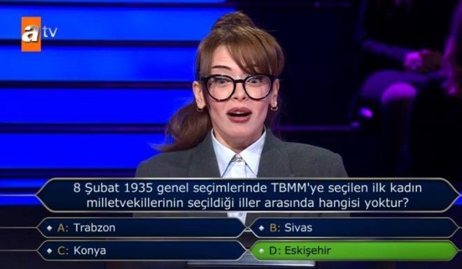 200 bin TL alarak yarmaya veda eden yarmac, doru cevabn 'D-Eskiehir' olduunu renince byk znt yaad.