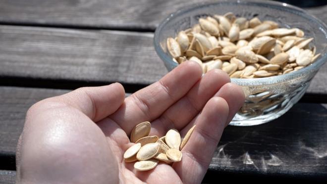 KABAK EKRDE    Genellikle gz ard edilen kabak ekirdekleri magnezyumla doludur ve 30 gramnda (kk bir avu) yaklak 150 mg salar. Bu ekirdekler ok ynldr ve attrmalk olarak yenebilir, salatalara serpilebilir veya smoothielere kartrlabilir. Maksimum fayda iin i olarak yemeyi deneyin, nk yksek scaklklarda kavurmak besin deerlerinin bir ksmn azaltabilir.