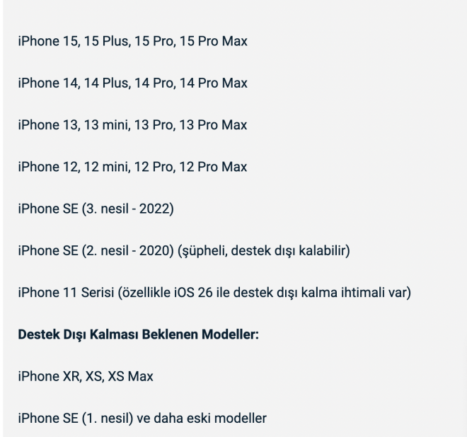 iOS 26 Almas Beklenen iPhone Modelleri: