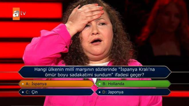 Soruya "spanya" cevabn veren yarmac doru cevabn Hollanda olduunu renince byk hayal krklna urad.