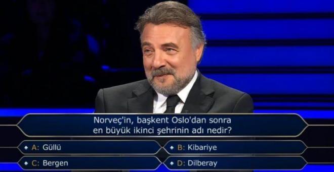 "Norve'in bakent Oslo'dan sonra en byk ikinci ehrinin ad nedir?" eklindeki 200 bin TL deerindeki 9. soruyu gren yarmac seenekler karsnda byk bir aknlk yaad.