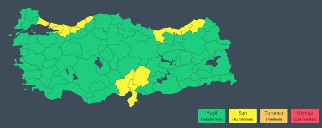 <h2 class="gallery-item-title">14 L N SARI KODLU UYARI</h2>                <p></p><p>Adana, Artvin, Giresun, Hatay, stanbul, Kocaeli, Kahramanmara, Rize, Sakarya, Trabzon, Zonguldak, Bartn, Osmaniye ve Dzce iin sar kodlu uyar verildi.</p>  <p><strong>SARI KOD NEDR?</strong></p>  <p>Hava durumu potansiyel tehlikelidir. Tahmin edilen meteorolojik hadise olaan d olmamakla birlikte, meteorolojik artlardan etkilenebilecek faaliyetler konusunda dikkatli olunmaldr.</p>