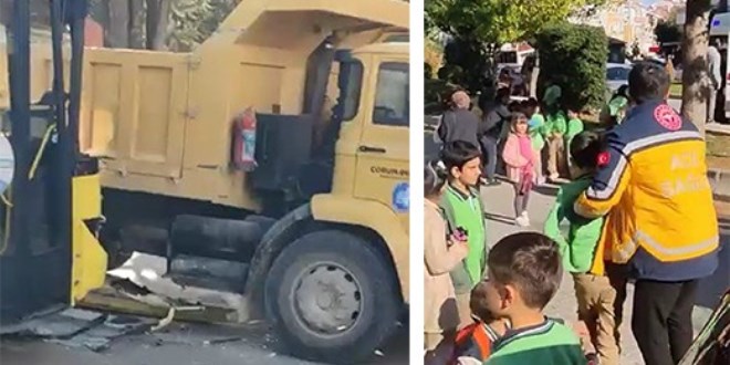 rencileri tayan otobs, kamyona arpt, ok sayda renci yaral