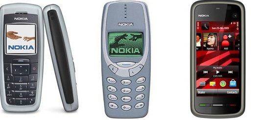 Nokia,  farkl modeliyle daha ok yksek sat rakamlarna ulamt... 2004`te sunulan 2600 (solda) 135; 2000 ylnda sunulan 3310 (ortada) 136 milyon; 2010 ylnda sunulan 5230 ise 150 milyon satt.