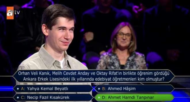 <strong>Doru yantn "D" kk "Ahmet Hamdi Tanpnar" olduunu gren yarmac, znt yaasa da 300 bin TL ile yarmaya veda etti.</strong>