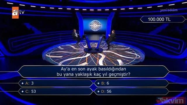 ATV'nin sevilen yarmas Kim Milyoner Olmak ster'in bu blmnde yarmac Onur Ata, 100 bin TL deerindeki soruyla karlat. Uzay tarihini konu alan soru, stdyoda heyecan artrd.