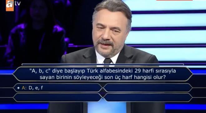 TEREDD�T ETMEDEN YANIT VERD�  <br>  Yar��mac�n�n kar��s�na, T�rk alfabesindeki 29 harfin ba�tan sona say�lmas� durumunda s�ylenecek son �� harfin hangileri oldu�u sorusu ��kt�.