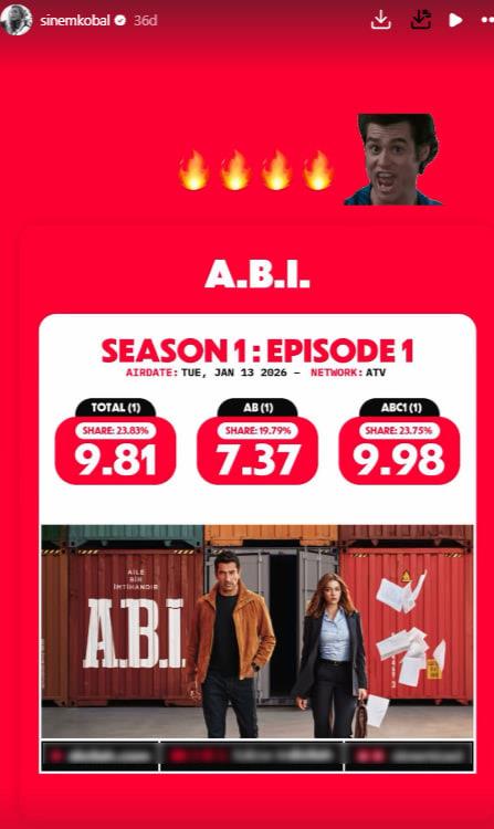 <p style="text-align:center"><strong>Sinem Kobal'dan Kutlama Gecikmedi!</strong></p><p style="text-align:center">Ba�ar�l� akt�r�n e�i Sinem Kobal da bu b�y�k gururu sosyal medya hesab�ndan payla�arak e�ine destek verdi. Kobal, reytinglerdeki birincili�i takip�ileriyle payla�arak "A.B.�." r�zgar�na ortak oldu.</p>