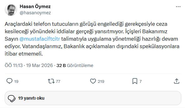 <p><strong>A�IKLAMA GELD�</strong></p><p>Kamuoyuna yans�yan iddialar�n ard�ndan<strong>��i�leri Bakanl��� �leti�im Sorumlusu Hasan �ymez'in 19 Mart'ta X hesab� �zerinden</strong> yapt��� a��klama, tart��malara son noktay� koydu. �ymez, telefon tutuculara y�nelik yasak ve a��r cezalar iddias�n�n as�ls�z oldu�unu belirtti.</p>