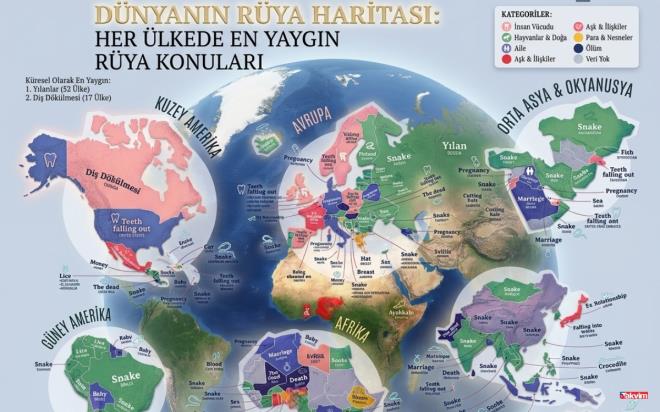 <h3><strong>K�RESEL L�STE BA�INDA <span style="color:#008080">"YILANLAR"</span></strong>🐍<strong>VAR</strong></h3><p><strong><span style="background-color:#F0FFFF">Sertifikal� uyku ko�u Sarah Anderson'�n payla�t��� Google arama verileri analizine g�re d�nya genelinde r�ya tabiri en �ok aranan sembol y�lan. �ncelenen 147 �lkenin 52'sinde (�zellikle Do�u Avrupa, Asya ve Afrika) y�lanlar listenin zirvesinde yer al�yor. Baz� b�lgelerde bu durum sembolik bir anlam ta��rken y�lan pop�lasyonunun yo�un oldu�u yerlerde ise "sadece tek y�lan" r�yalara giriyor.</span></strong></p>