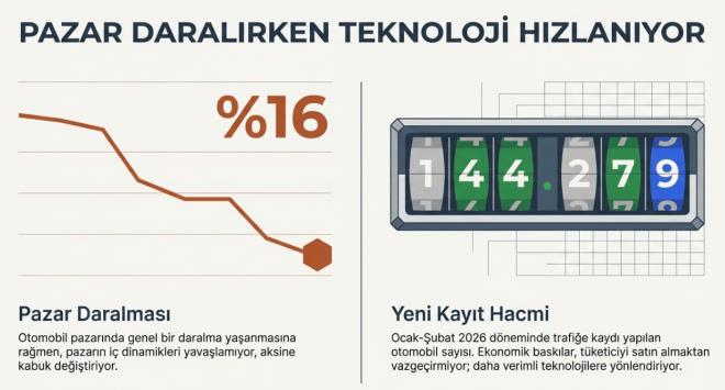 T�rkiye'de otomobil pazar�nda dengeler 2026 y�l� itibar�yla dikkat �ekici bi�imde de�i�iyor. K�resel enerji piyasalar�nda ya�anan dalgalanmalar ve akaryak�t fiyatlar�ndaki belirsizlik, ara� sahiplerinin ve yeni otomobil almay� planlayanlar�n tercihlerini do�rudan etkiledi. T��K'in Ocak-�ubat d�nemini kapsayan verileri, klasik motor se�eneklerinden alternatif teknolojilere do�ru g��l� bir y�nelime i�aret ediyor.