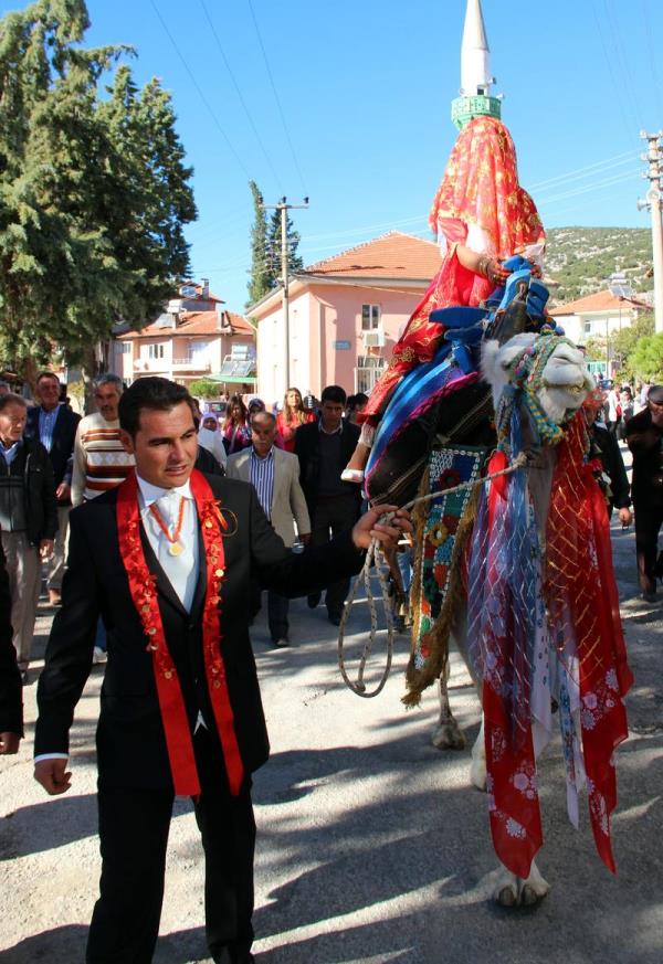 Gelin arabas yerine deveyi gren damadn ve gelinin akrabalar devenin nnde hatra fotoraf ektirdi.