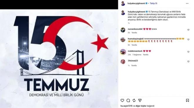 <p><strong>H�lya Ko�yi�it:</strong></p>  <p>15 Temmuz&nbsp;Demokrasi ve Mill� Birlik G�n�'nde, vatan� ve demokrasiyi korumak u�runa canlar�n� feda eden t�m �ehitlerimizi rahmetle, kahraman gazilerimizi minnetle an�yoruz. Birlik ve beraberli�imiz daim olsun.</p>