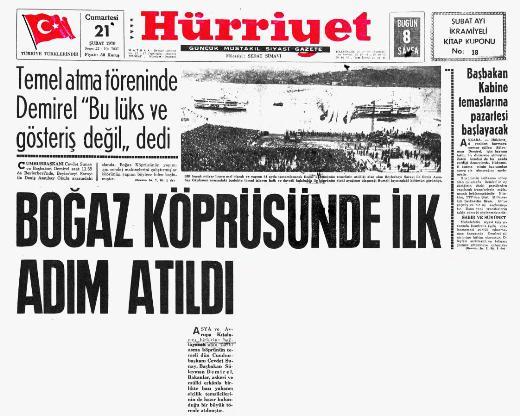 <p> <b> 20 UBAT 1970</b> </p>  Cumhurbakan Cevdet Sunay ve Babakan Sleyman Demirel Boazii Kprs'nn yapm iin sondaj makinelerini altrmlar ve kprnn yapmn fiilen balatt.