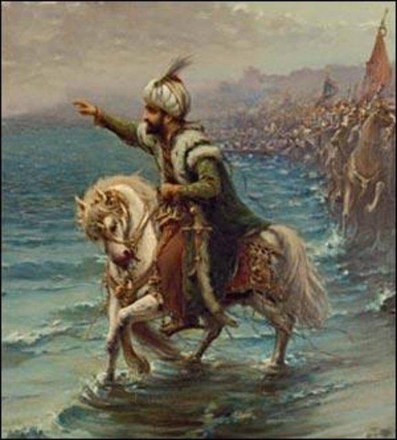 <p><b>HALK "FATH'" TANIYAMAZ</b></p>  stanbul'un fethedildii o savan sonunda Fatih, beyaz at stnde stanbul'a girer; Trk halk heyecanla onu karlar. Fatih'in hemen yannda duran hocas Akemseddin'i padiah sanarak ellerindeki iek demetlerini ona vermeye alrlar.