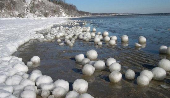 Leda Olmsted, k�pe�iyle y�r�y��e ��kt��� Michigan G�l� etraf�nda dev buz toplar�yla kar��la�t�.