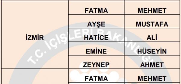 Nfus statistikleri Daire Bakanl 81 ilde ailelerin ocuklarna verdii ilk 5 isimi aklad. te illere gre kz ve erkek ocuklarna verilen isimler...