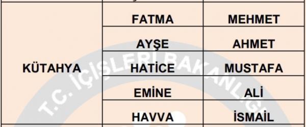 Nfus statistikleri Daire Bakanl 81 ilde ailelerin ocuklarna verdii ilk 5 isimi aklad. te illere gre kz ve erkek ocuklarna verilen isimler...