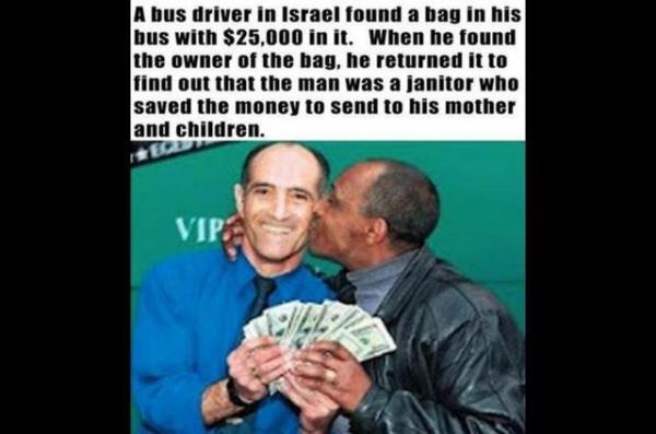 srail'de bir ofr, otobste braklm bir antada 25 bin dolar buldu. Neyse ki antann sahibini de buldu. Parann sahibi ise ailesine gndermek zere para biriktiren bir kapc