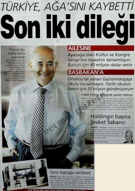 (2004) Kendine has uslbu ve esprileriyle i dnyasnn en renkli simas olan Sakp Sabanc, alkanl ve hayrseverliiyle iz brakt. Sabanc'nn hayatta doyamad tek ey para deil, almakt: "nk, ok ksa srede, harcayamayacanz kadar paraya kavumak mmkn. Ama almak, bir ii baarmak, paradan farkl eylerdir. Futbolculun gol atmas, bestekarn eserini tamamlamas gibi bir ey..."