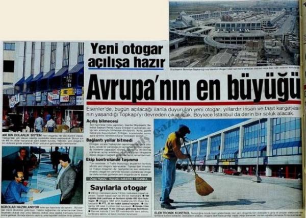 (1994) Esenler'de, bugn alaca ilanla duyurulan yeni otogar, yllardr insan ve tat kargaasnn yaand Topkap'y devreden karacak. Bylece stanbul da derin bir soluk alacak