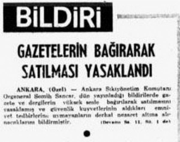 1971 Yazyor yazyor! Gazetelerin bararak satlmasnn yasaklandn yazyor!