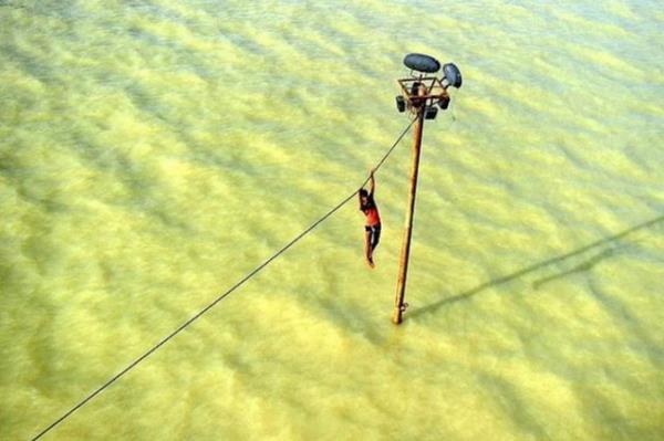 <p><b>Buzzfeed yln fotoraflarn seti</b></p>  Hintli bir gen, elektrik telinde, sel sularna kendini brakmadan nce