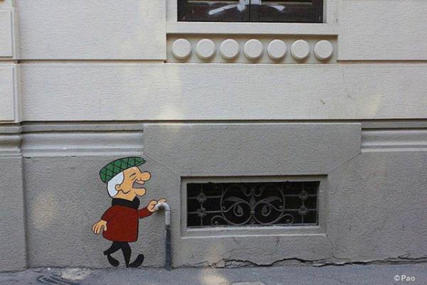 Gn enlendiren sokak sanat. izgi film karakteri Mr. Magoo'yu Milano sokaklarna izen ise talyan sanat Pao.