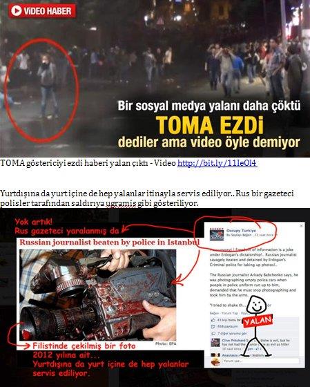 TOMA gstericiyi ezdi haberi yalan kt . Yurtdna da yurt iine de hep yalanlar itinayla servis ediliyor.. Rus bir gazeteci polisler tarafndan saldrya ugramis gibi gsteriliyor
