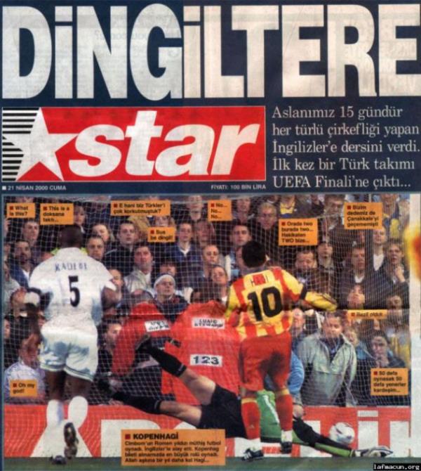 Star gazetesi Galatasaray'n Leeds United galibiyeti sonras "Dingiltere" baln atal 13 yl oldu.