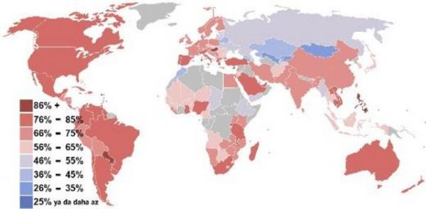 <p>Sevildi�ini en az ve en �ok hissedenler</p>  Haritadaki y�zdeler insanlar�n �nceki g�n ne kadar sevildiklerini hissettiklerini g�steriyor.