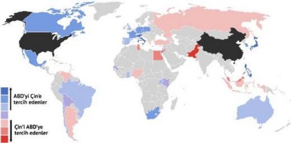 ABD ve �in'in pop�lerlik k�yaslamas� haritas�