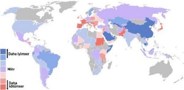 �lkelerinin ekonomisi hakk�nda insanlar�n ne kadar iyimser oldu�unu g�steren harita
