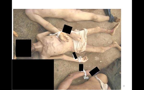 Rapora g�re, g�zalt�nda tutulan muhalifler, bulunduklar� istihbarat �ss� ya da askeri binalarda �e�itli i�kence y�ntemleriyle �ld�r�l�yor, sonra da bir askeri hastaneye g�nderiliyor. "Caesar" yan�nda bir doktor ve yarg� temsilcisiyle hastaneye getirilen cesetlerin d�rt ya da be� kare foto�raf�n� �ekiyor.