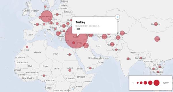 Gazete interaktif bir dnya haritas zerinde tek tek lkelerde ka okul bulunduuna dair bilgileri yaynlad.