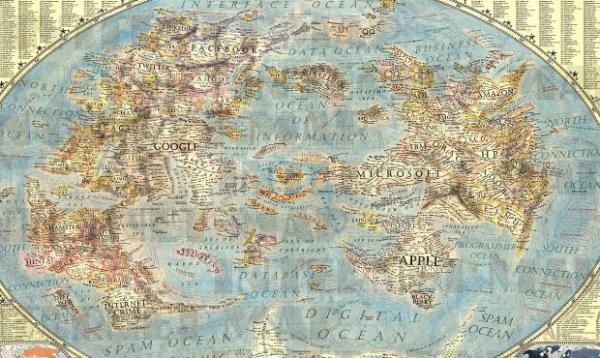 te Dnya nternet Haritas?nn genel grnm? Ktalar olur da okyanuslar olmaz m? En byk okyanus bu haritada Bilgi Okyanusu adn tayor. Dijital Okyanus, Spam Okyanusu, Korsan Denizi, Arayz Okyanusu gibi sulara da rastlamak mmkn.
