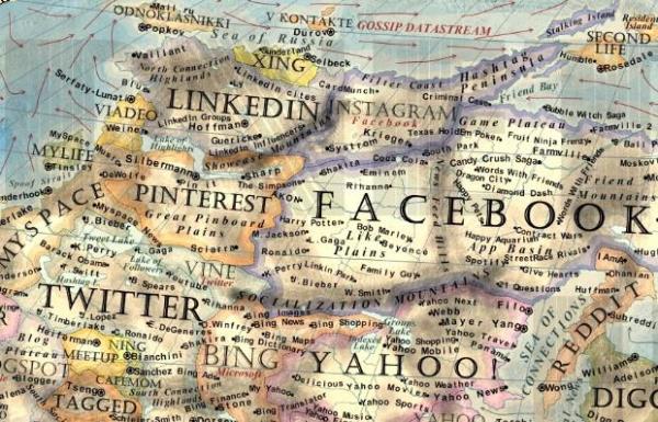 Dnya haritasnn bat kanadnda arlkl olarak sosyal a siteleri var. Linkedin, Pinterest, Facebook, Twitter ve arama motorlarndan Yahoo ve Bing de bu blmde yer alyor.