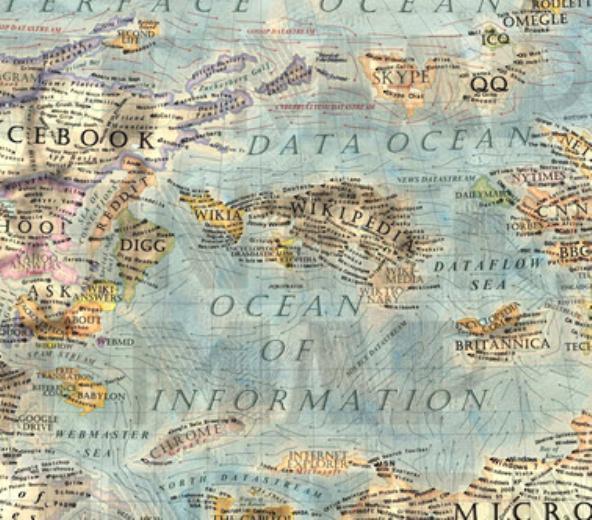 ki ayr ktadan oluan haritann dou tarafnda kalan blm eski dnya yani yazlm ve oyun irketlerini kapsarken, bat ksmnda ise Facebook ve Google gibi arama motorlar ve sosyal alar, bloglar ve forumlar kendine yer bulmu.